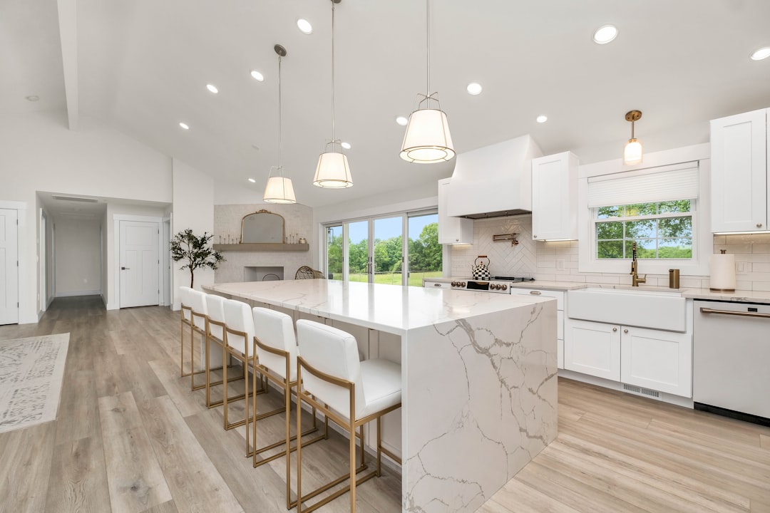 Crew setting a new countertop in an Asheville kitchen